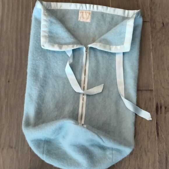 Blue Wool Baby Stroller Zip Blanket Snuggle Rug Vintage 1930s - Picture 2 of 6